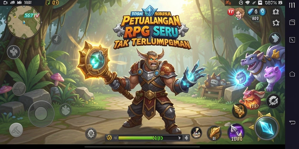 Screenshot gameplay 567TV menampilkan pertarungan RPG yang mendebarkan.
