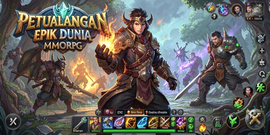 Screenshot utama 5ZK menampilkan aksi pertempuran seru dalam dunia MMORPG.