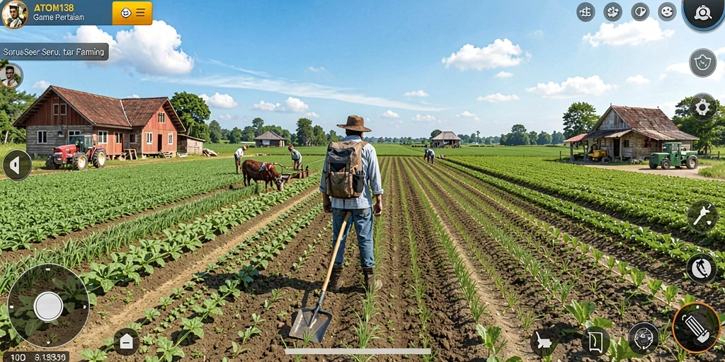 Screenshot gameplay ATOM138 menampilkan aktivitas bertani yang menarik.