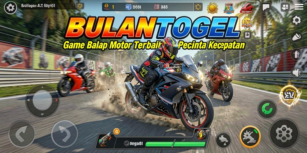 Tampilkan gameplay mendebarkan dalam BULANTOGEL saat balapan motor.