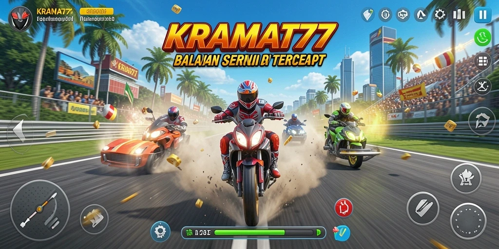Tampilan seru gameplay balapan KRAMAT77 yang menegangkan.
